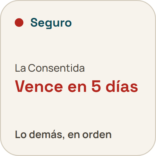 Widget Documentos: el seguro vence en 5 días.