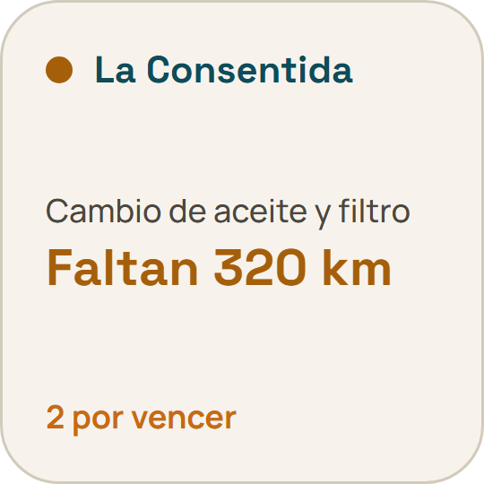 Widget Próximo servicio: faltan 320 km para el cambio de aceite.